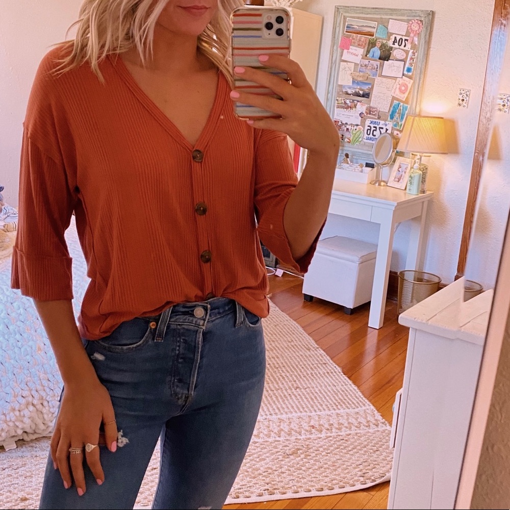 Daytrip Peach Button-Up Blouse
